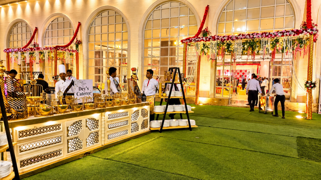 Dey’s Caterer luxury wedding buffet and catering service setup in Kolkata